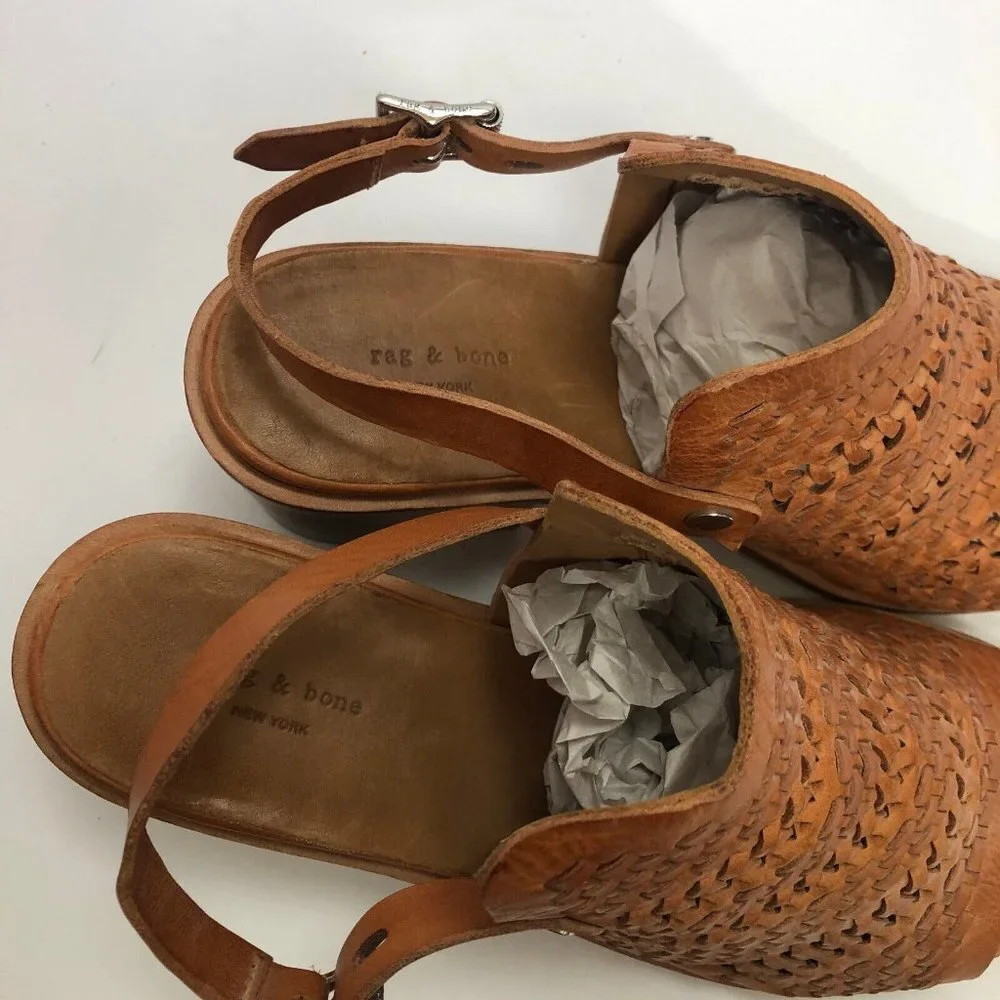 Rag & Bone Wyatt Ankle Strap Sandals Size 10 EU 40 Mid-Heel Woven Perforated - Picture 5 of 11